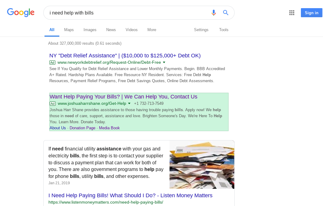 Google ad grant search ad example